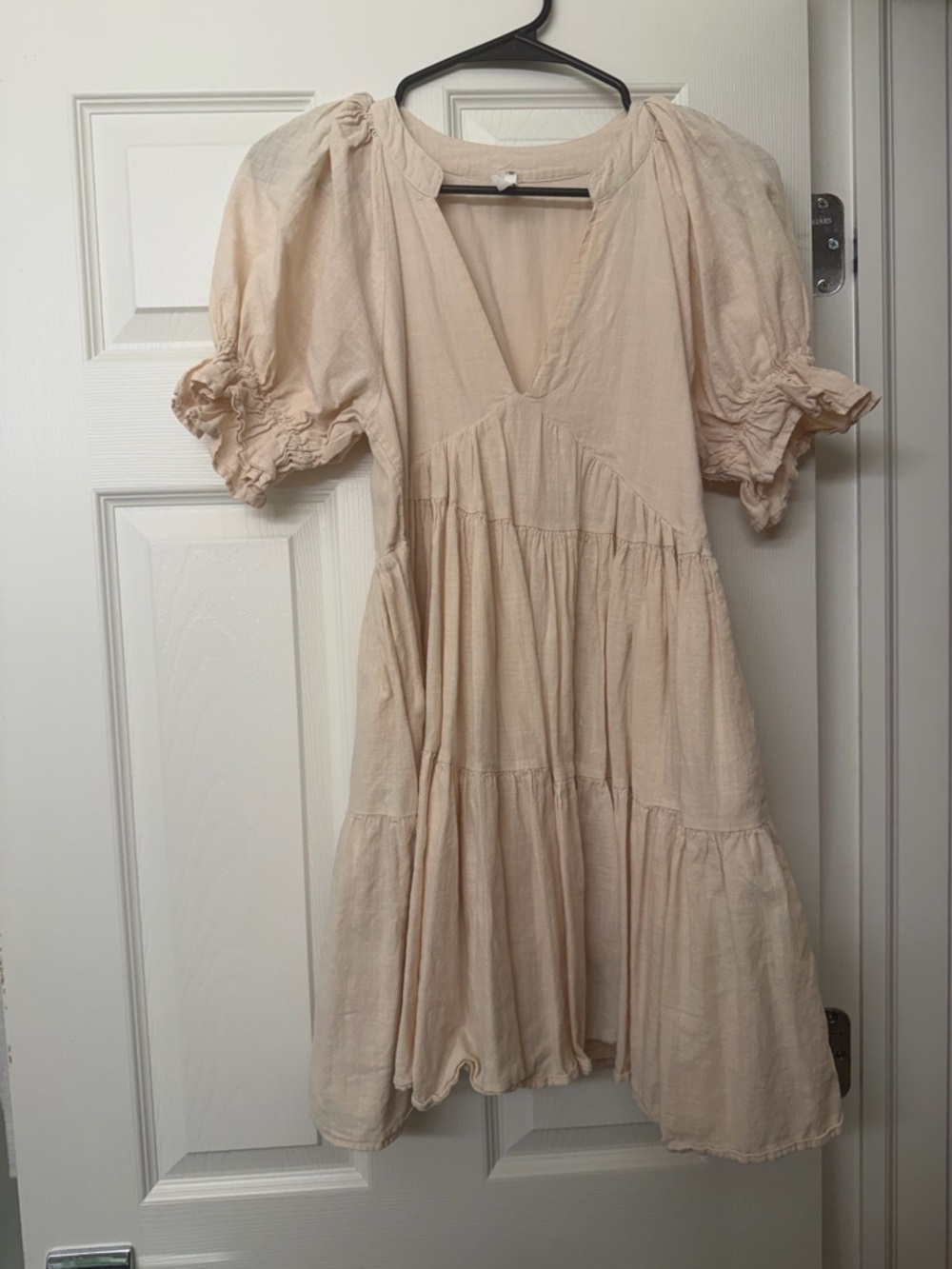 Women's Cream Tiered V-Neck linen blend dress